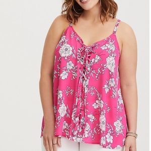 Torrid Pink Floral Lace-Up Swing Cami